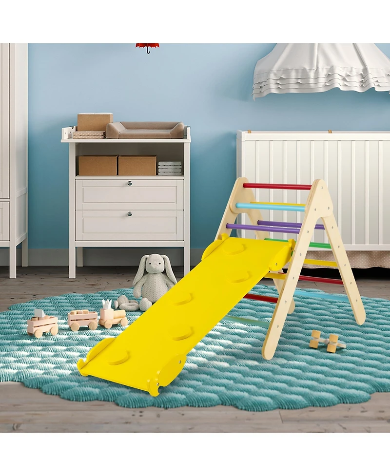 Skonyon 3-in-1 Wooden Climbing Triangle Set Triangle Climber with Ramp-Multicolor