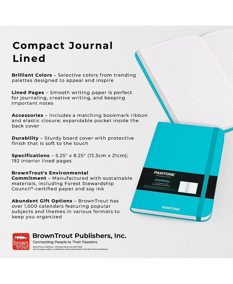 BrownTrout Pantone Official | 5.25 x 8.25 Inch Lined Compact Journal | Non-Dated