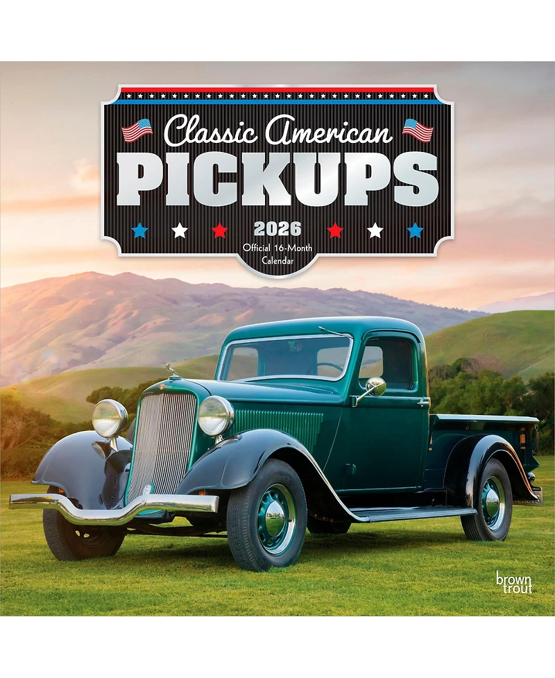 BrownTrout Classic American Pickups Official | 2026 12 x 24 Inch Monthly Square Wall Calendar | Foil Stamped Cover | Plastic-Free