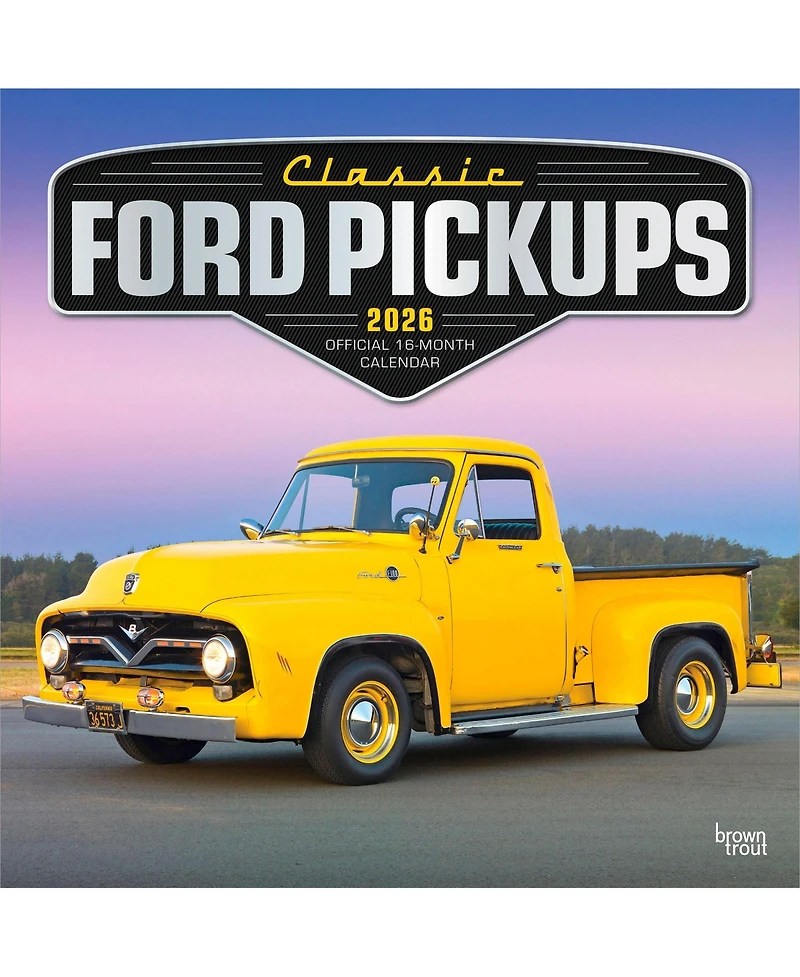 BrownTrout Classic Ford Pickups Official | 2026 12 x 24 Inch (Hanging) Monthly Square Wall Calendar | Foil Stamped Cover | Plastic-Free