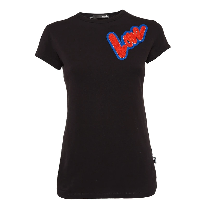 Pre-Owned Love Moschino Women's Cotton Knit Love Patch Detail T-Shirt