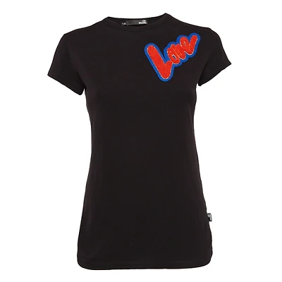 Pre-Owned Love Moschino Women's Cotton Knit Love Patch Detail T-Shirt