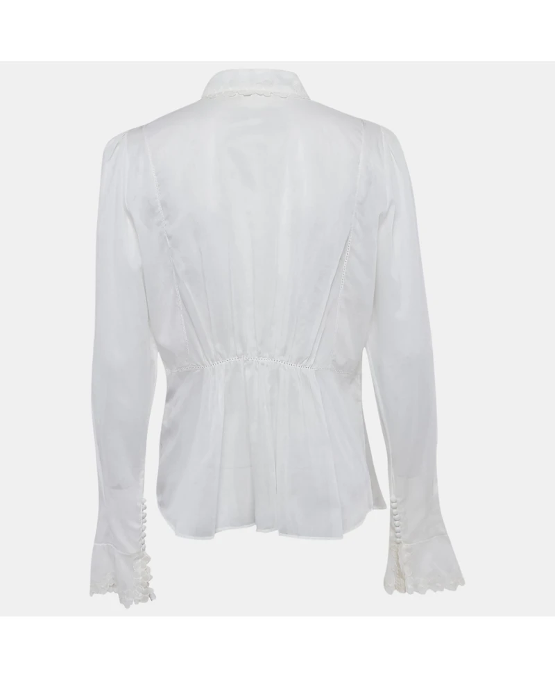 Pre-Owned Roberto Cavalli Women's Cambric Cotton Floral Lace Trimmed Blouse