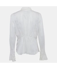 Pre-Owned Roberto Cavalli Women's Cambric Cotton Floral Lace Trimmed Blouse