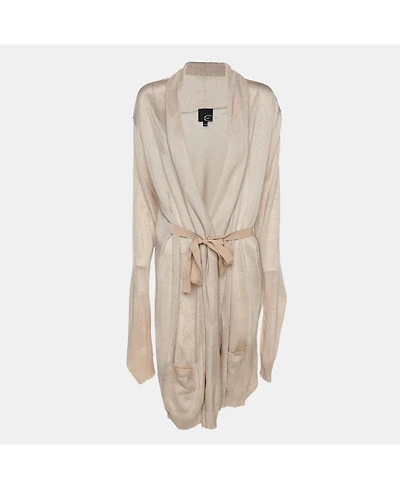 Pre-Owned Roberto Cavalli Women's Beige Stretch Knit Belted Cardigan