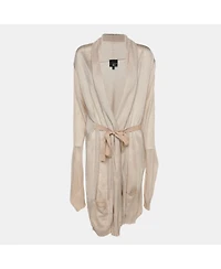 Pre-Owned Roberto Cavalli Women's Beige Stretch Knit Belted Cardigan