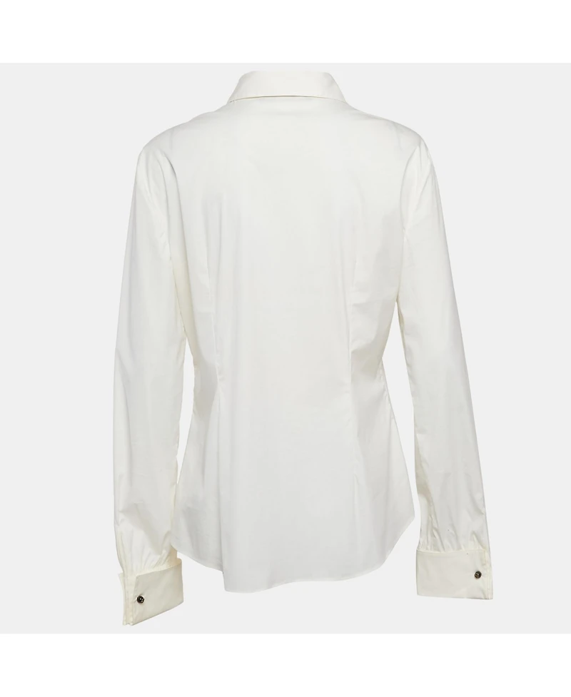 Pre-Owned Roberto Cavalli Women's Cream Cotton Long Sleeve Shirt
