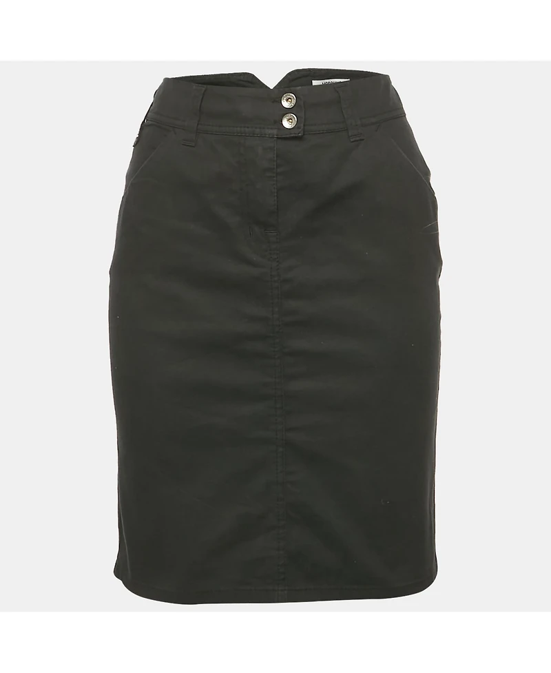 Pre-Owned Moschino Women's Jeans Black Cotton Logo Stud Detail Mini Skirt