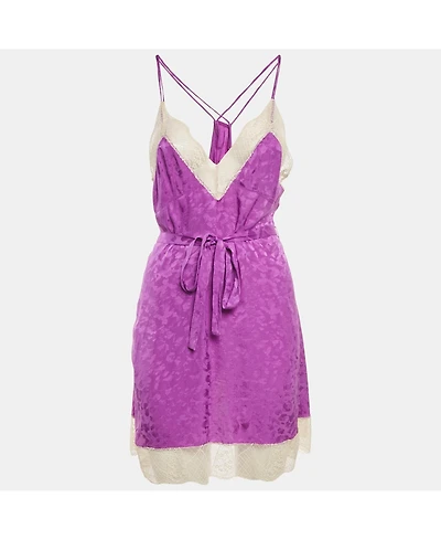 Pre-Owned Zadig & Voltaire Women's Purple Silk Jacquard Belted Cathy Leo Camisole