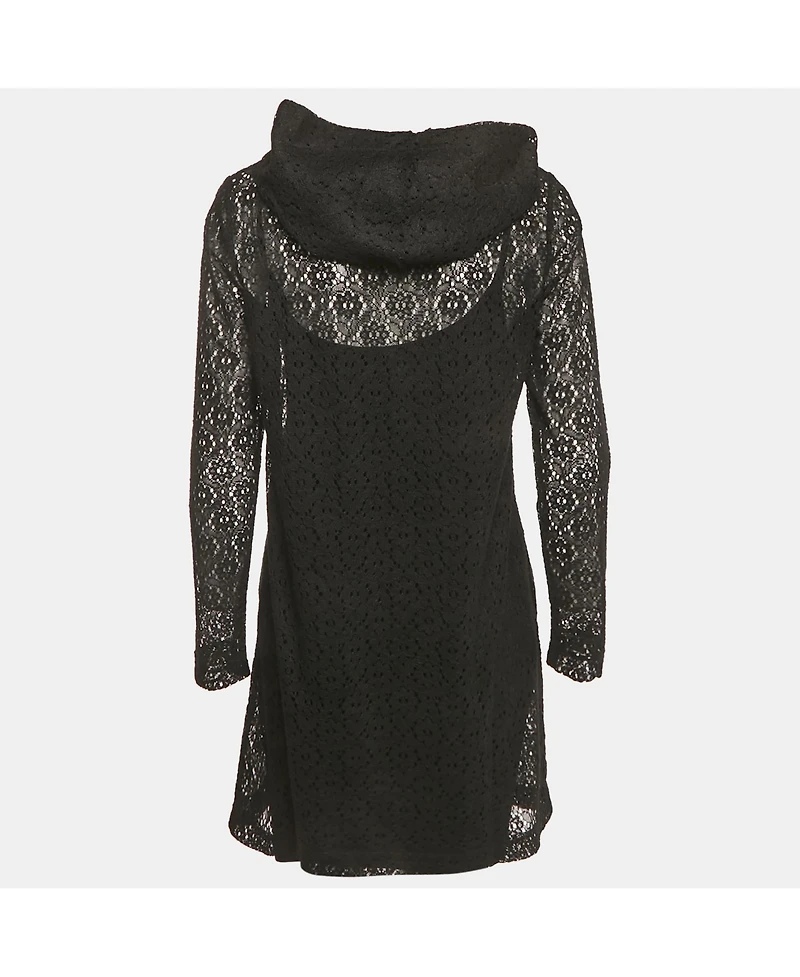Pre-Owned Love Moschino Women's Pre-Owned Love Mocshino Black Love Applique Mesh Hooded Dress