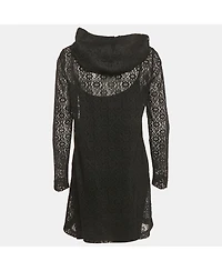 Pre-Owned Love Moschino Women's Pre-Owned Love Mocshino Black Love Applique Mesh Hooded Dress