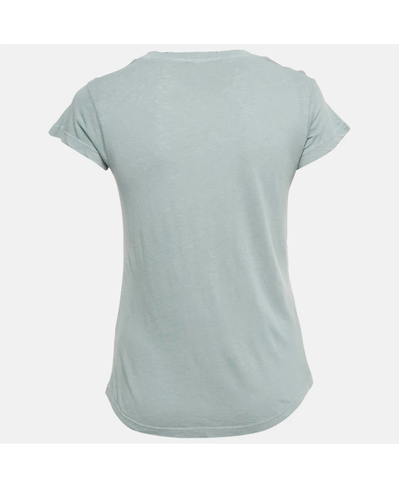 Pre-Owned Zadig & Voltaire Women's Green Strawberry Print Cotton Blend Distressed T-Shirt