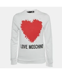 Pre-Owned Love Moschino Women's White Heart Print Cotton Sweatshirt