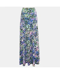 Pre-Owned Roberto Cavalli Women's Purple Printed Jersey Maxi Skirt