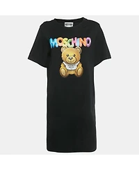 Pre-Owned Moschino Women's Black Teddy Print Jersey T-Shirt Dress