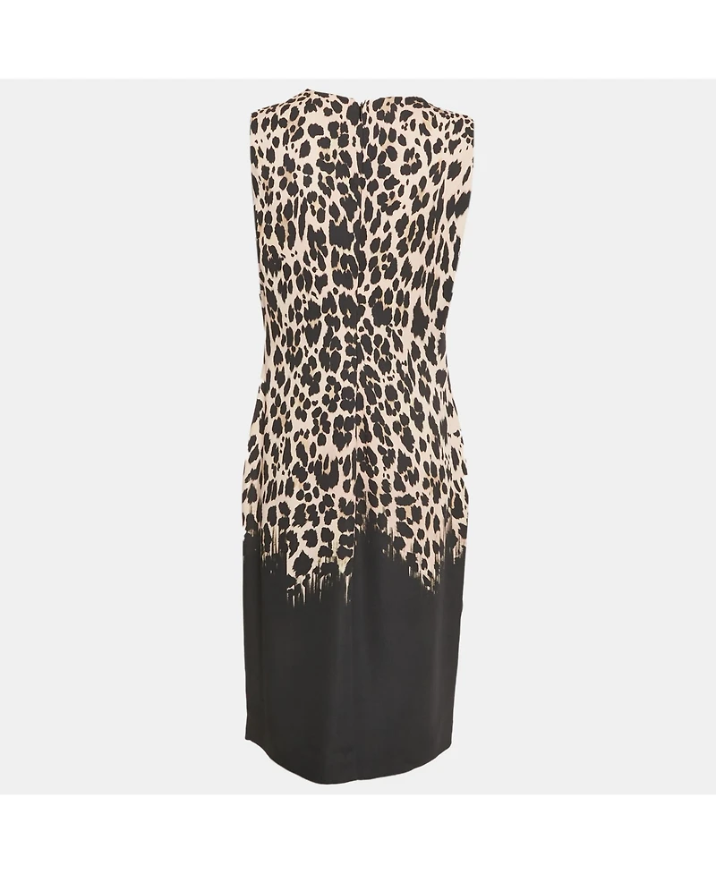 Pre-Owned Roberto Cavalli Women's Black Leopard Print Crepe Sleeveless Midi Dress
