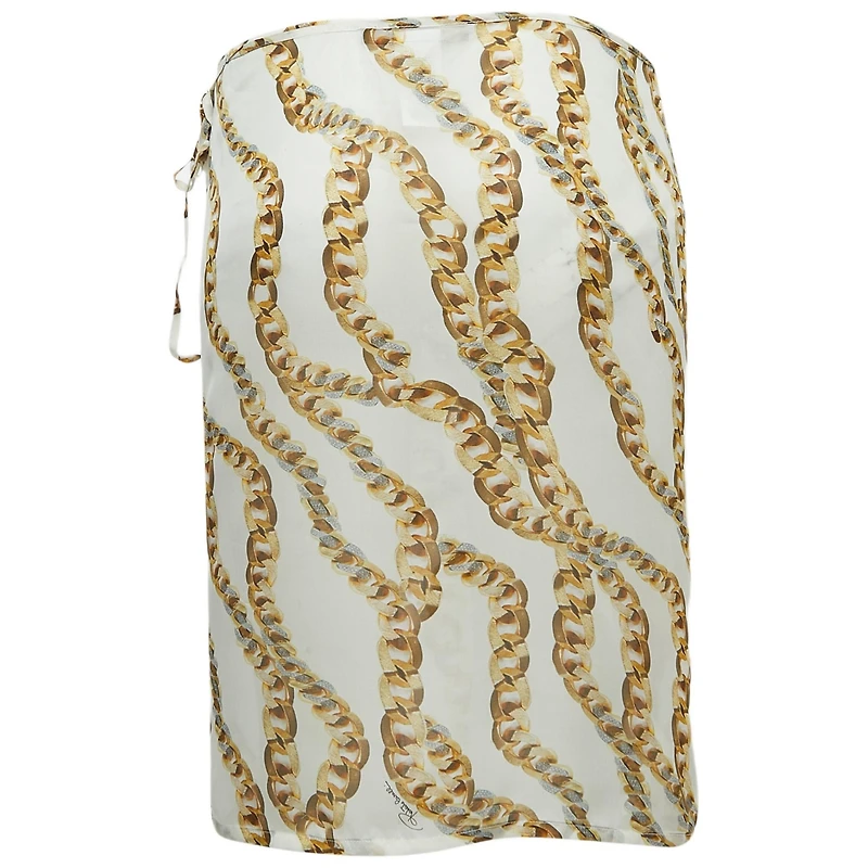 Pre-Owned Roberto Cavalli Women's Cream Chain Print Silk Wrap Mini Skirt