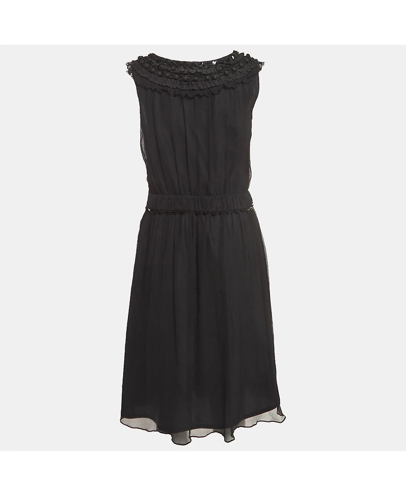 Pre-Owned Moschino Women's Cheap and Chic Vintage Black Silk Midi Dress with Metal Embellished Neck