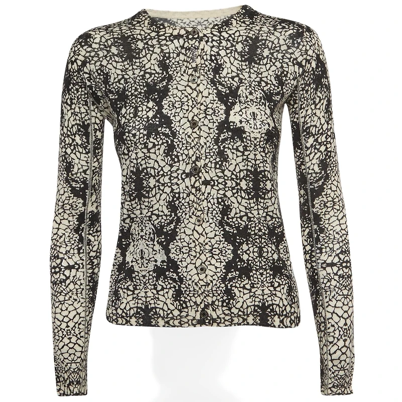 Pre-Owned Zadig & Voltaire Women's Pre-Owned Zadig and Voltaire Black/white Abstract Print Cashmere Buttoned Cardigan