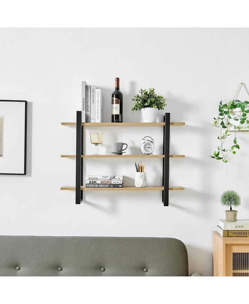 Danya B Rio Three Tier Floating Bracket Wall Shelf - Chestnut