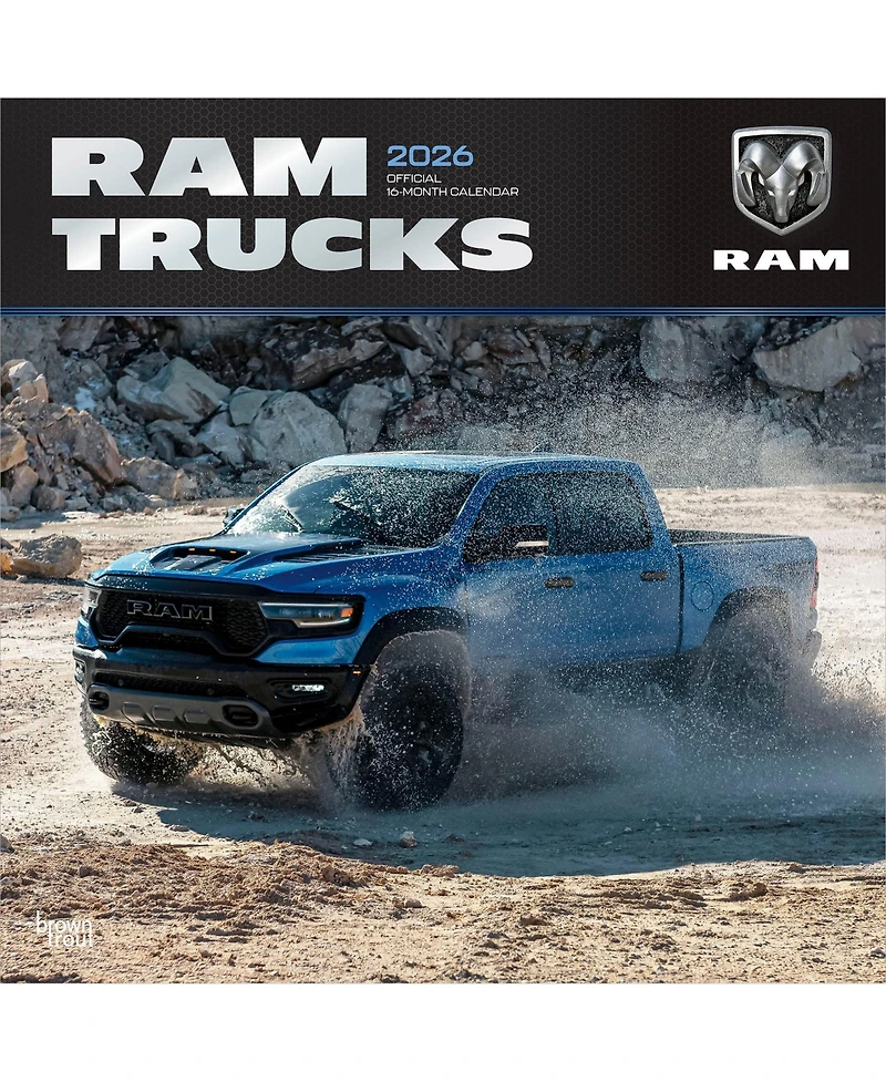 BrownTrout Foil Stamped Plastic-Free Monthly Wall Calendar, 12 x 24 Inch, Ram Trucks Official 2026