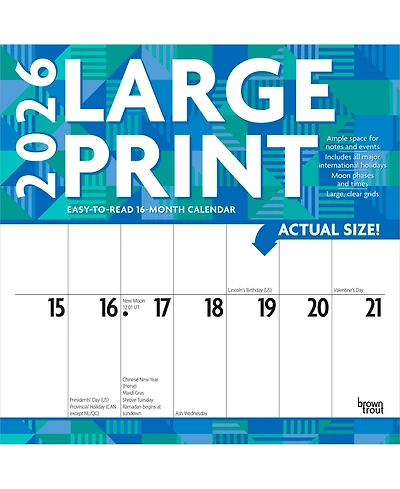 BrownTrout Large Print | 2026 12 x 24 Inch (Hanging) Monthly Square Wall Calendar | Matte Paper | Plastic-Free