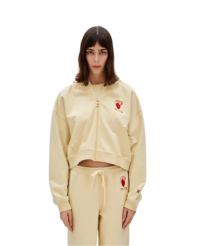 Pcfg Women's Cotton Destroyed Zip-Up Hoodie