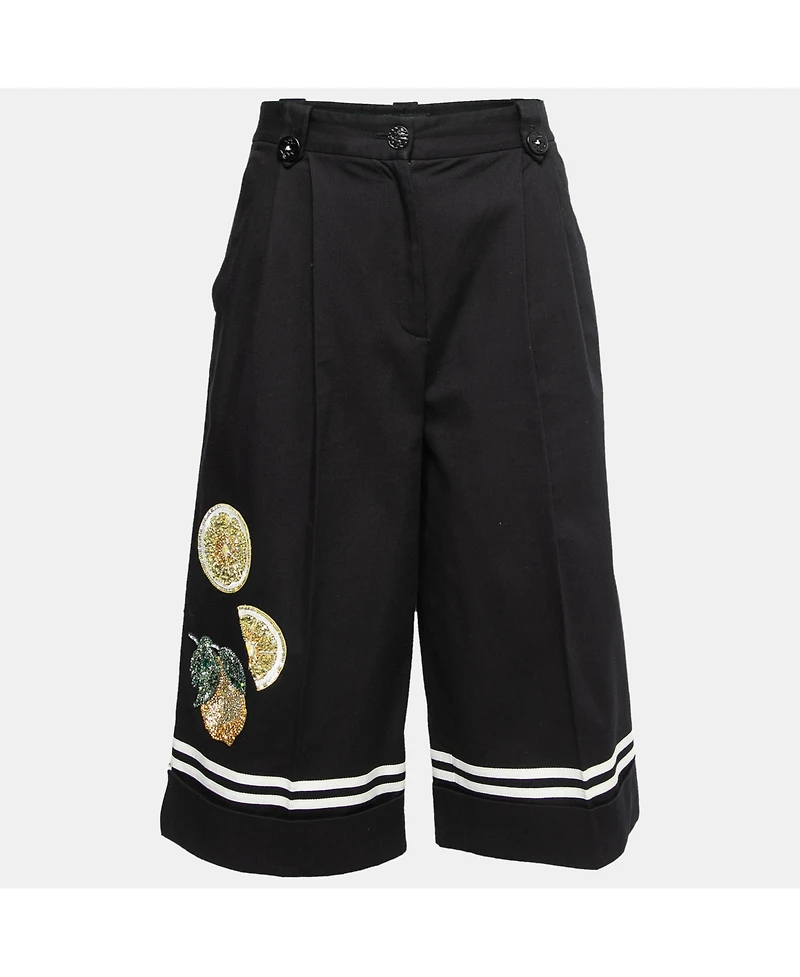 Pre-Owned Dolce & Gabbana Women's Black Cotton Embellished Embroidered Culottes