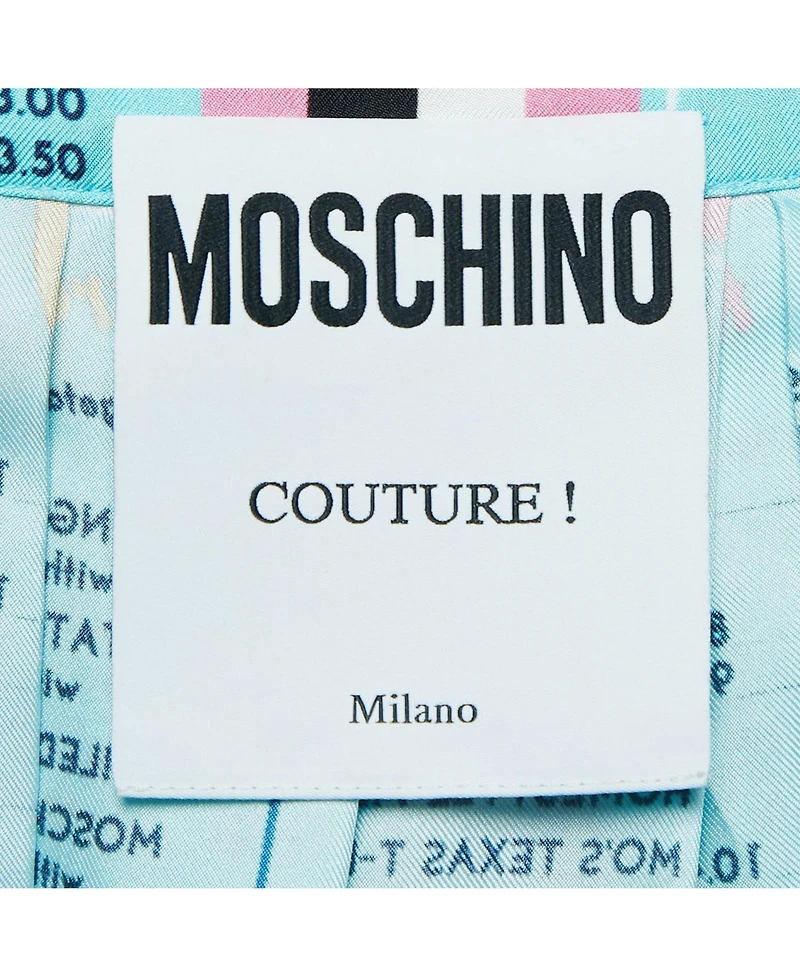 Pre-Owned Moschino Women's Couture Blue Drive In Menu Print Silk Pleated Midi Skirt