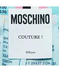 Pre-Owned Moschino Women's Couture Blue Drive In Menu Print Silk Pleated Midi Skirt