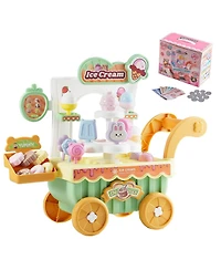Ice Cream Cart for Kids, 27 Pcs Pretend Play Store with Storage Trolley, Sound & Light, Pretend Money, Educational Toy for 3+