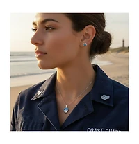 Bling Jewelry Nautical Created Blue Opal Conch Pendant Necklace & Crab Stud Earrings Jewelry Set Sterling Silver