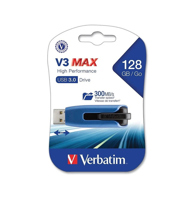 Verbatim 49808 128 Gb V3 Max Usb 3.0 Flash Drive - Blue