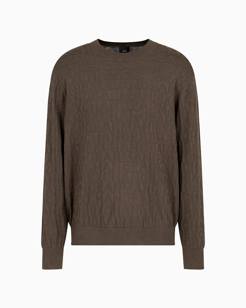 A|X Armani Exchange Men's Jacquard Allover Debossed Logo Crewneck Sweater