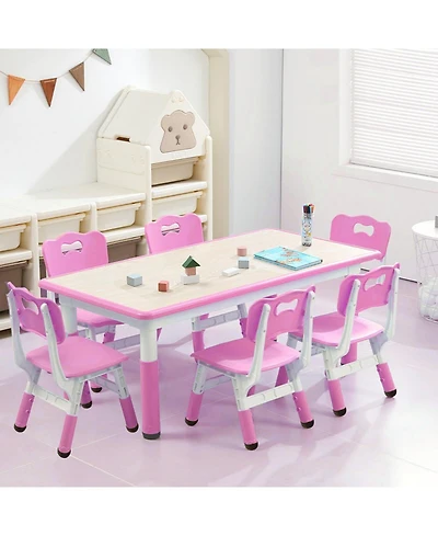 Gaomon Kids Table and Chairs, Height Adjustable Toddler Table and 6 Chair, Children Activity Table for Daycare, Classroom, Home