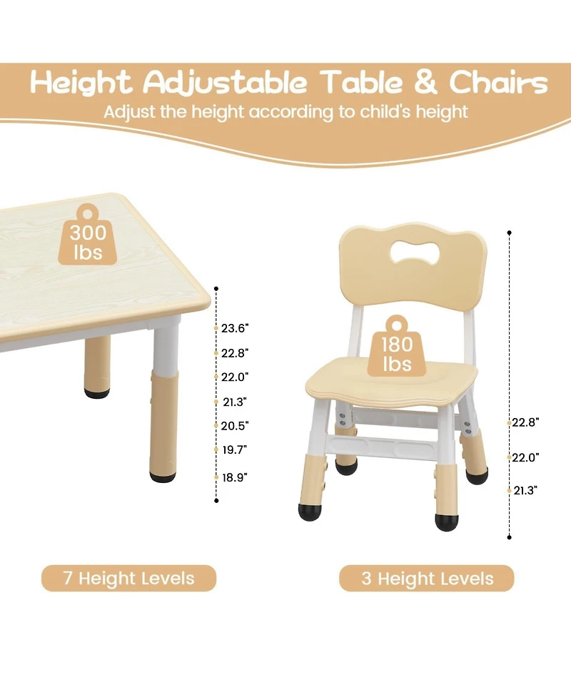 Gaomon Kids Table and 4 Chairs Set, Height Adjustable Table for 4