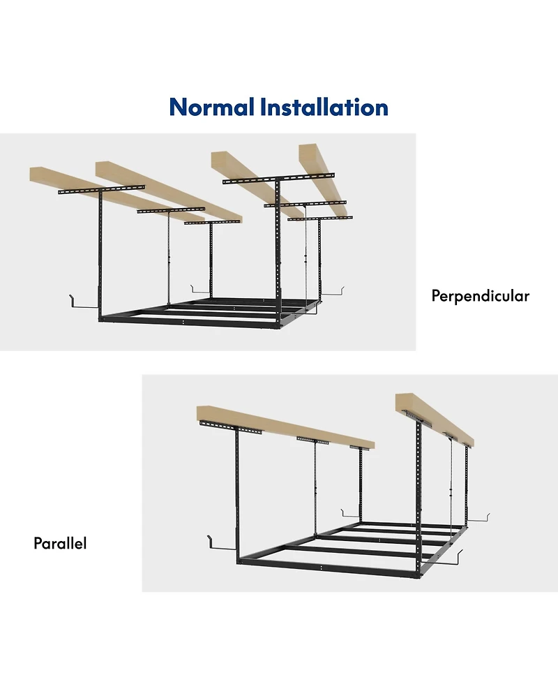 Fleximounts Ohk Frame-Only Ohk Series Ceiling Mounted Overhead Garage Storage Rack, Black — 48" X 96"