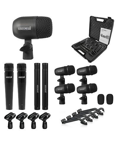 5 Core Drum Microphone Kit 9Pc All Metal Drummer Mics Tom/Snare Cymbals Wired Instrument Drums Set