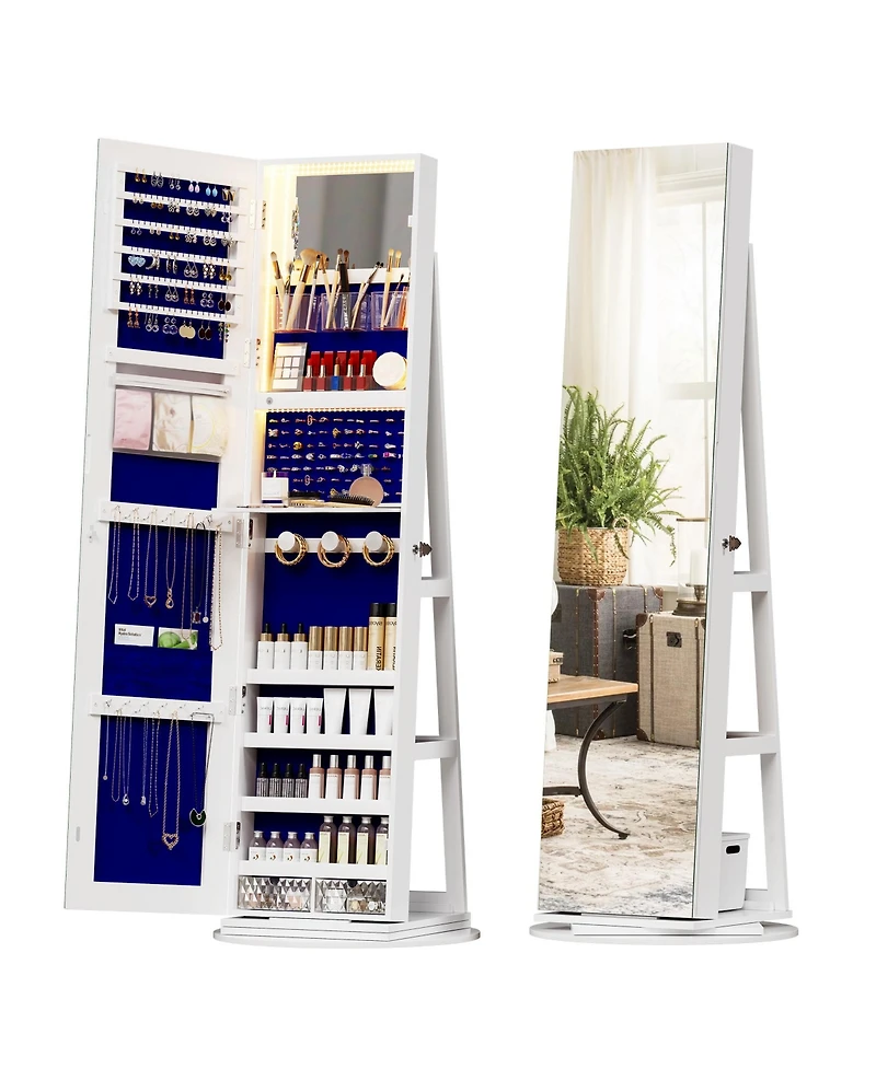 Vlsrka 360-degree Rotatable Floor Standing Full-Length Jewelry Armoire