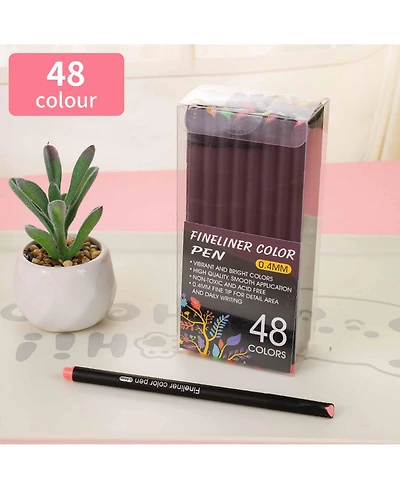 Htutwoo 48-Color Fineliner Pen Set, 0.4mm Fine Tip for School, Office, Holidays & Party Favors