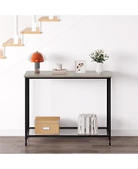 Gaomon Narrow Console Table 32" Entryway Table with Glass Shelf and Metal Frame Couch Table Side Table with 2 Storage Shelves for Living Room