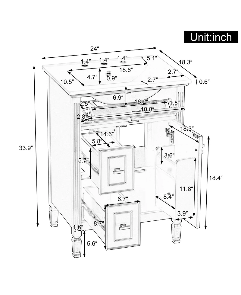 Casainc Freestanding Black Bathroom Vanity with Sink Flip Drawer and Adjustable Shelf