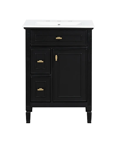 Casainc Freestanding Black Bathroom Vanity with Sink Flip Drawer and Adjustable Shelf