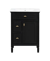 Casainc Freestanding Black Bathroom Vanity with Sink Flip Drawer and Adjustable Shelf
