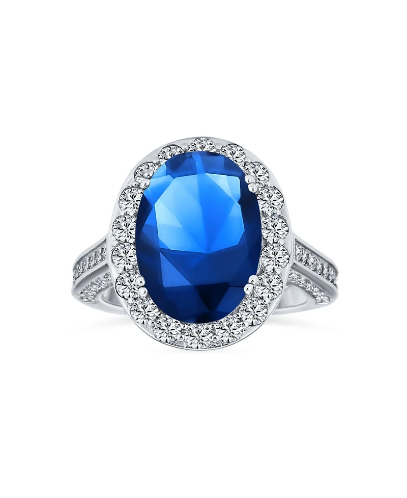 Bling Jewelry Estate 6CT Oval Halo Cz Promise Cocktail Ring Sterling Silver Pave Side Stones