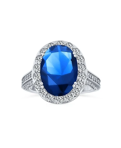 Bling Jewelry Estate 6CT Oval Halo Cz Promise Cocktail Ring Sterling Silver Pave Side Stones