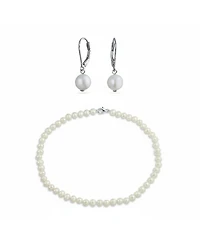 Bling Jewelry Hand-Knotted White Freshwater Pearl Necklace & Drop Pearl Earring Jewelry Set in Sterling Silver