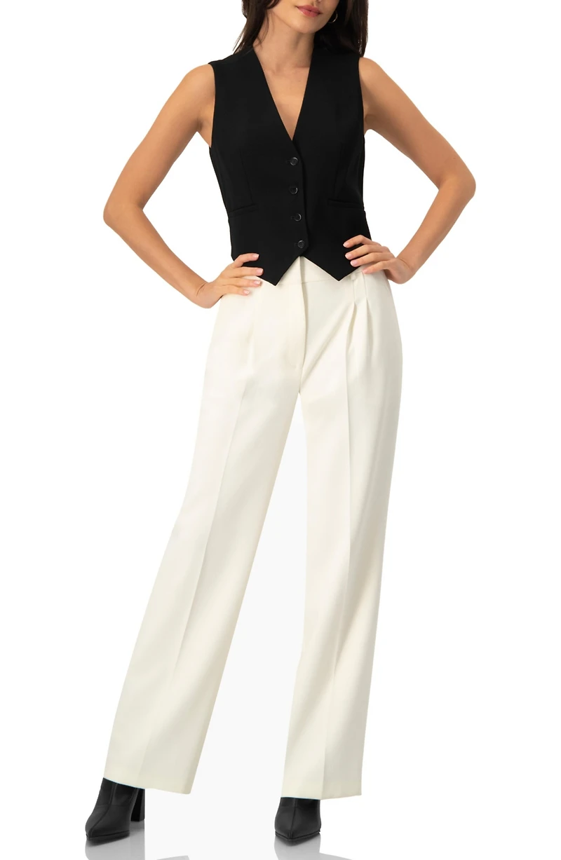 Ivonne Women's Tailored Sleeveless Vest with Button Closure