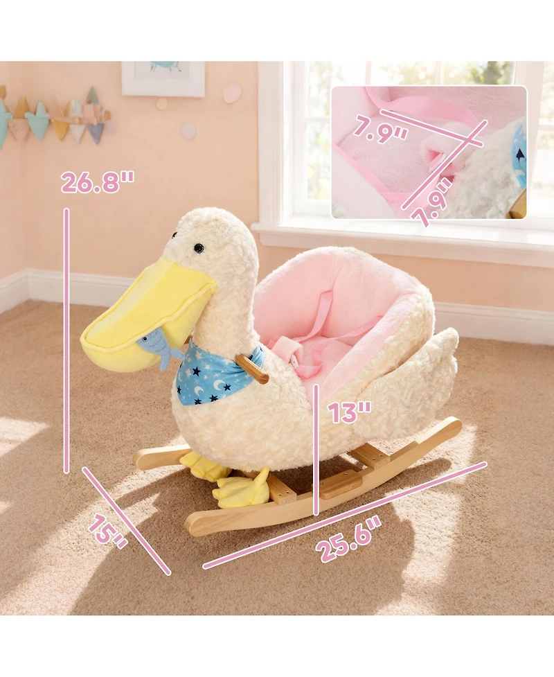 Qaba Pelican Baby Rocking Horse, Plush Stuffed Animal Rocker for Toddlers