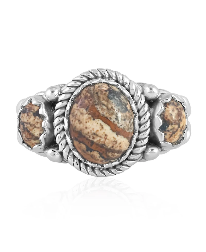 American West Jewelry Sterling Silver Picture Jasper 3-Stone Ring